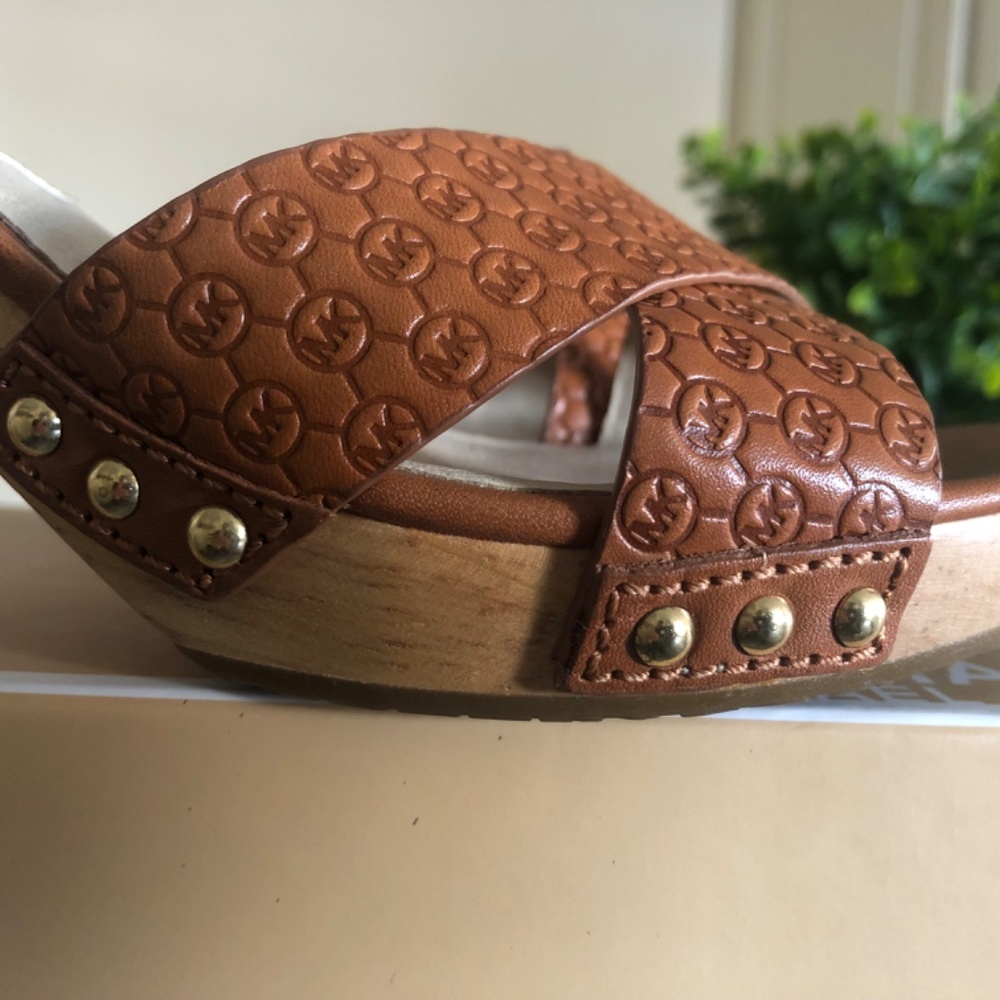 New Michael Kors Amelie Mule Luggage Embossed Leather Shoes - Picture 7 of 11